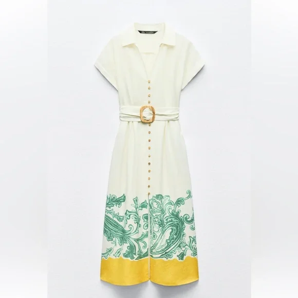 Zara GRECIAN PRINT SHIRT DRESS Size XS NWT - Picture 10 of 12